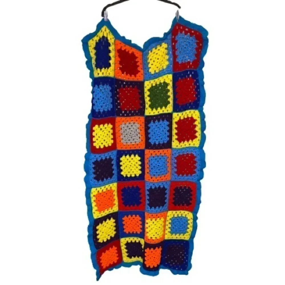 Hand crocheted bright multi colored Afghan size 56” X 31”